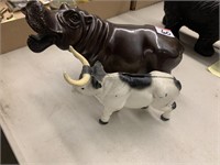 METAL HIPPO AND CAST COW BANK