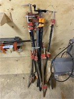 10 pipe clamps, 6 - 3 foot and 4 - two ft