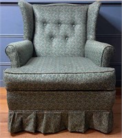 Antique Green Floral Upholstered Chair W/ Cushion