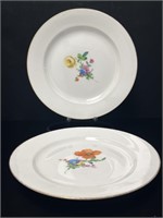2 Antique KPM Pottery Floral Dinner Plates