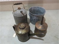 COLLECTION OF OLD OIL CANS & BUCKET