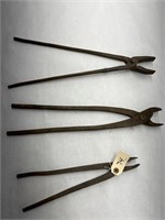 (3) Assorted Antique Blacksmith Tongs.