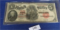 US of America $5.00 Saddle Blanket 1907