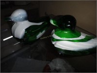 2 Slag & Milk Glass Covered Ducks