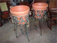 2X$ Art Metal Floral Planters W/ Terracotta Pots