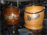 2 Vintage Wood Base Biscuit Jars