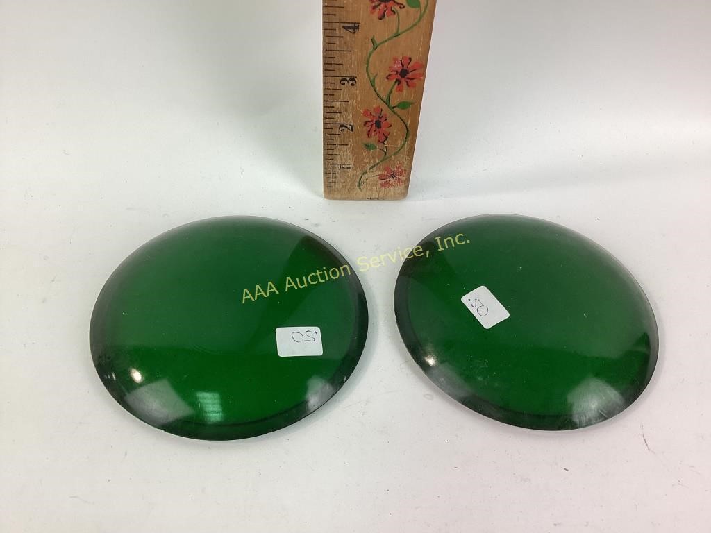 (2) green railroad lantern glass lenses