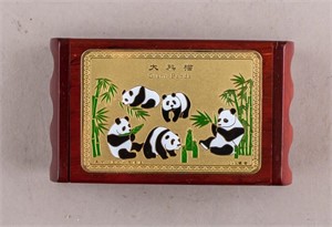 Chinese 24K gold-plated Wood Carved Panda box