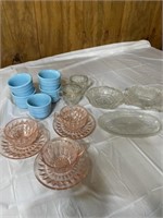 Pink Depression Glassware, Small Pottery Bowls
