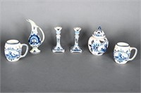 Vtg Delft Blue Holland Ewer, Ginger Jar, Mugs