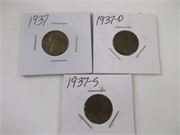1937, 1937-D 1937 – S wheat back pennies