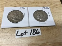 2-Franklin Half Dollars, 1950 & 1961-D