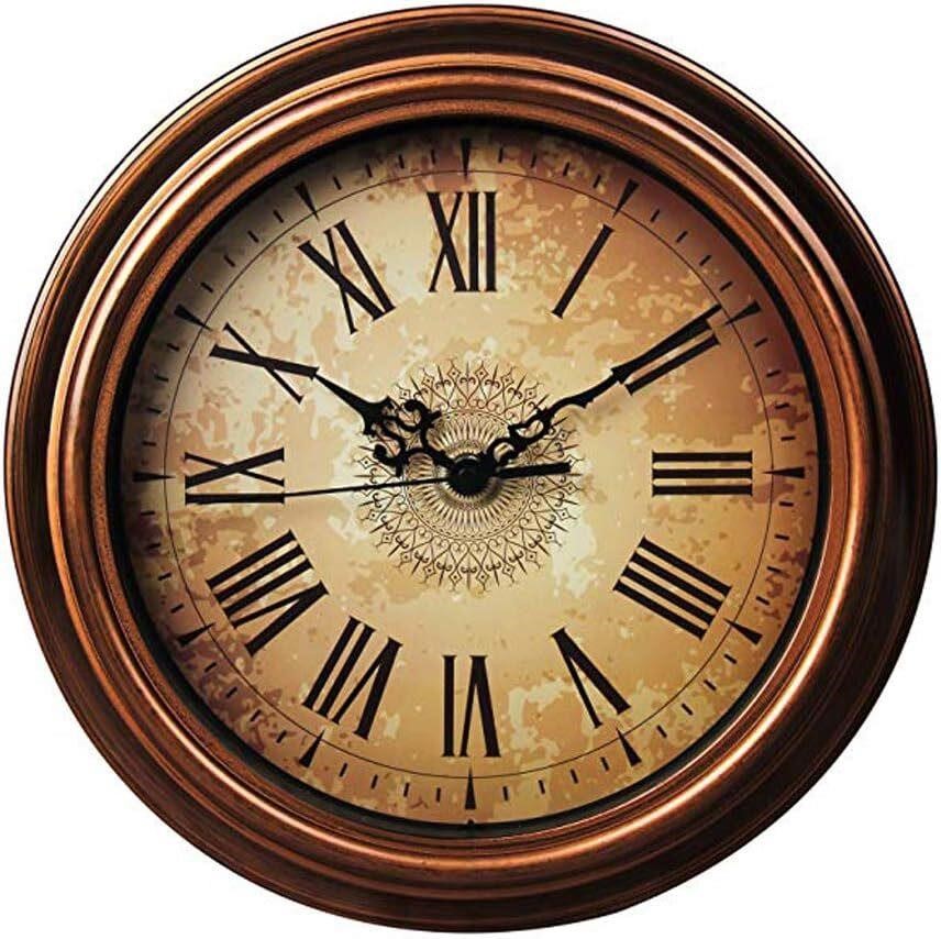 12 Inch Wall Clock Silent Non-Ticking Brown