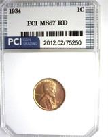 1934 Cent MS67 RD LISTS $300