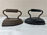 2 antique cast iron sad irons