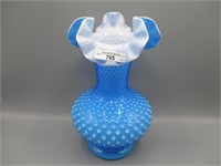 Fenton 11" blue cased Hobnail vase