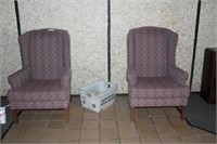 2 Wingback chairs in purple striped pattern