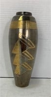Etched Metal Vase With Geometric Pattern