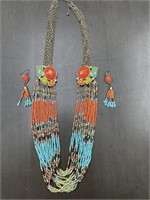 BEADED NECKLACE WITH BEADED EARRINGS