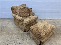 Ethan Allen Floral Upholstered Chair & Ottoman