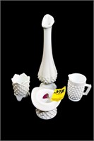 3 Pieces of Fenton Hobnail Milk Glass and Small