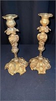 Pair, Art Nouveau Gilt Candlesticks, 11" h