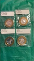 4 Casino Tokens w/Silver Center