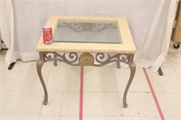 Faux Marble & Glass Top Side Table w/ Metal Legs