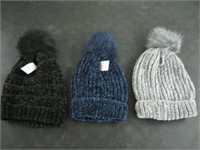 3 NEW SOFT CHENILLE BEANIES/HATS