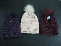 3 VERY SOFT CHENILLE HATS/BEANIES
