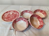 Spode Pink Tea Saucers and Tea Cups