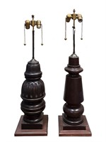 2 X Antique Wood Billiard Table Leg Lamps, Wired
