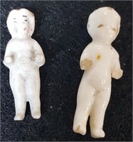 2 miniature porcelain dolls, 1" or less in height