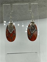 Sterling Silver Red Coral Variation Fancy Earrings