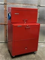 Stack-on rolling tool box with tools