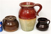 Vintage Pottery - Bean Pot w Lid, Pitcher