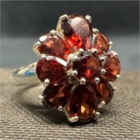 Garnet Flower Sterling Cocktail Ring