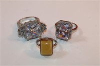 3 - .925 sterling rings with various stones
