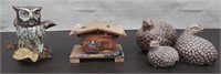 Box 4 Figurines -1 Owl, 3 Quail, Wooden Musical
