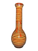 Mid Century Red and Yellow Striped Ceramic Vase