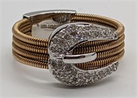 14 Kt Rose & White Gold Diamond Buckle Ring