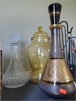 2 Decanters & 1 Glass Ginger Jar