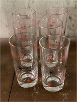 6 mid century red & black atomic glasses