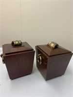 Pr. Wooden boxes w/porcelein inserts
