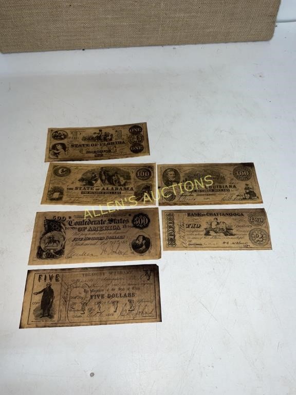 6 REPLICA CONFEDERATE BILLS