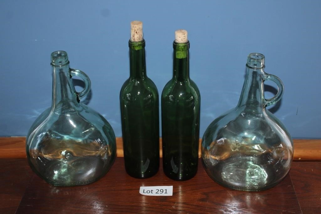 2 Corks Green Glass Bottles (2) Jugs