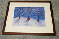 Winter Tree Scene Watercolor ?