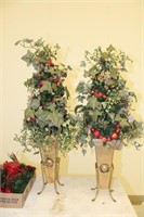 Xmas planters, gold on wrought iron stand