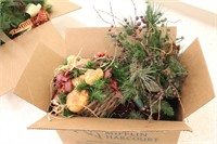Xmas decor-candle wreath, bread basket, planter