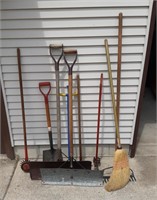 Assorted Lawn Tools; Shovel, Rake, Broom, Etc